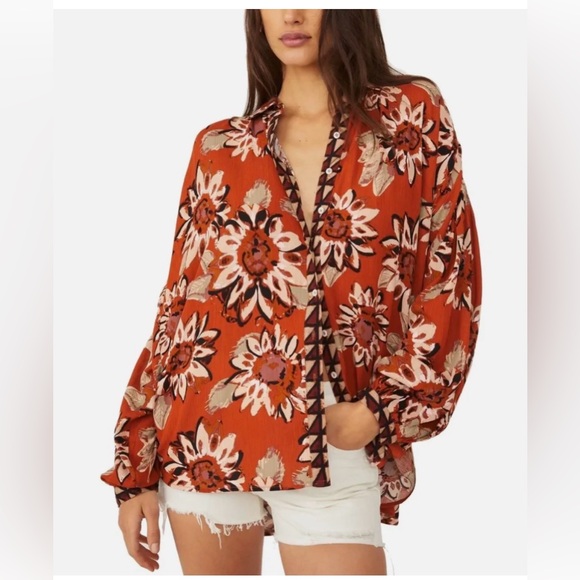Free People Tops - Free People Floral Blouse - Orange and Pink